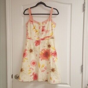 Ann Taylor Petite Cream Pink Floral Sun Dress